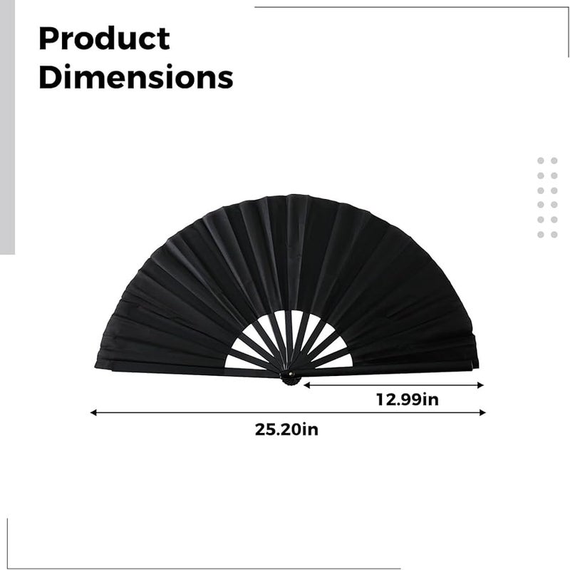Black Tai Chi Folding Dance Fans 25 2 Inch 2 Pack Plastic Rib With Pouch - Image 5